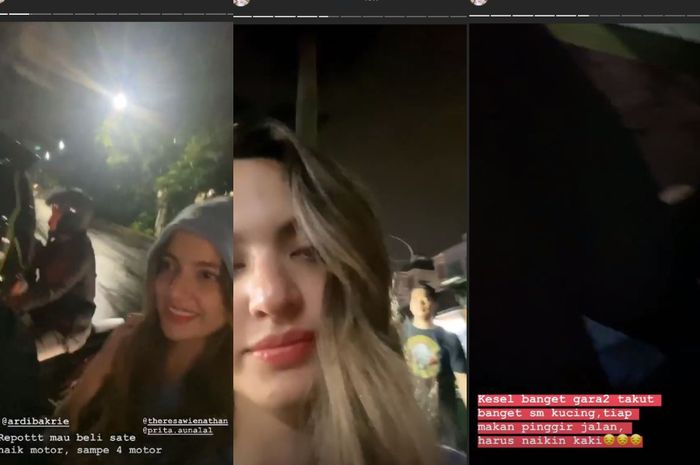 Unggahan Instagram Story Nia Ramadhani saat makan di kios sate pinggir jalan.