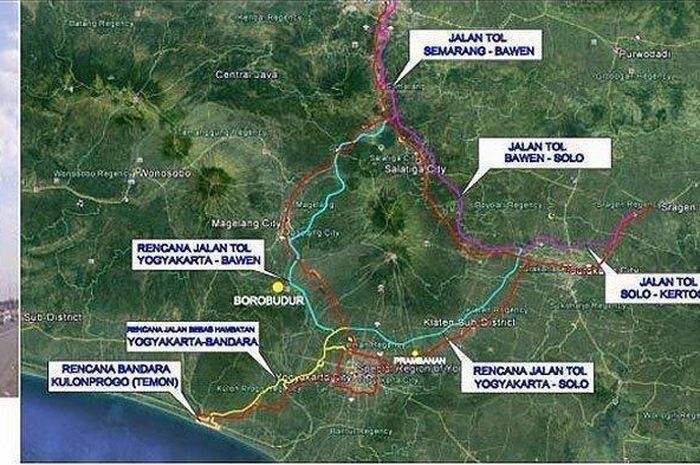 Ilustrasi ruas jalan tol Yogyakarta-Solo, Yogyakarta-Bawen, dan Yogyakarta-Kulonprogo