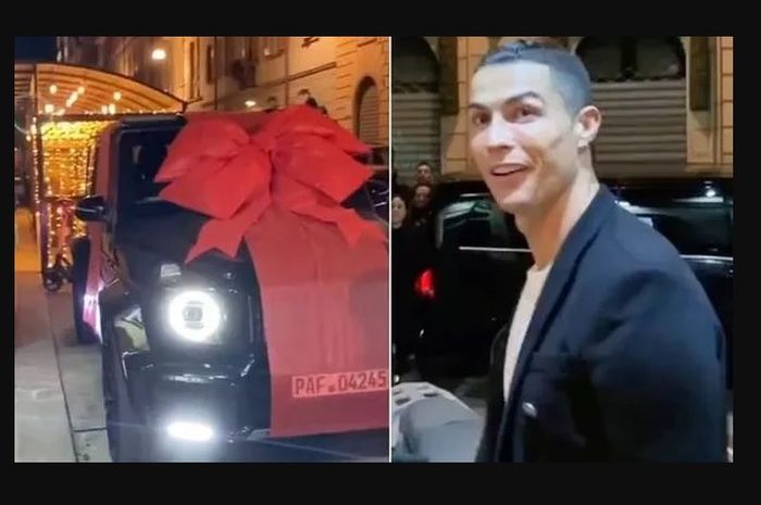 Cristiano Ronaldo saat diberi hadian Mercy G-Class Brabus oleh sang istri