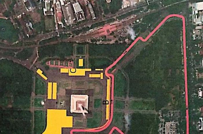 Rancangan rute sirkuit Formula E Jakarta 2020 di kawasan Monas, Jakarta