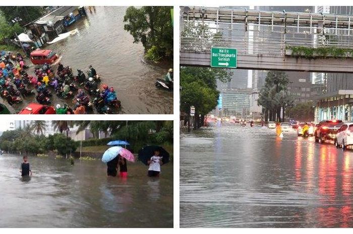 Sejumlah lalu lintas di Jakarta dialihkan, karena banjir pada Selasa (25/2/2020) pagi.