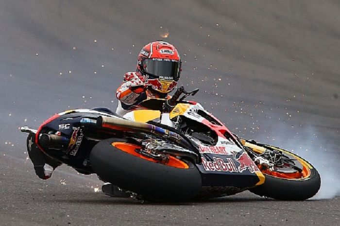 ilustrasi Marc Marquez kecelakaan di MotoGP Spanyol 2020.