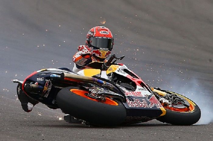 ilustrasi Marc Marquez kecelakaan di MotoGP Spanyol 2020.
