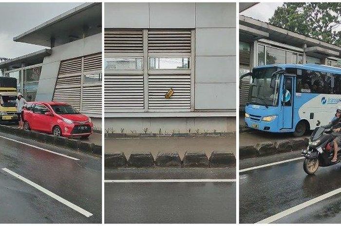Bus TransJakarta diadang deretan mobil dan truk lawan arah yang masuk jalur busway