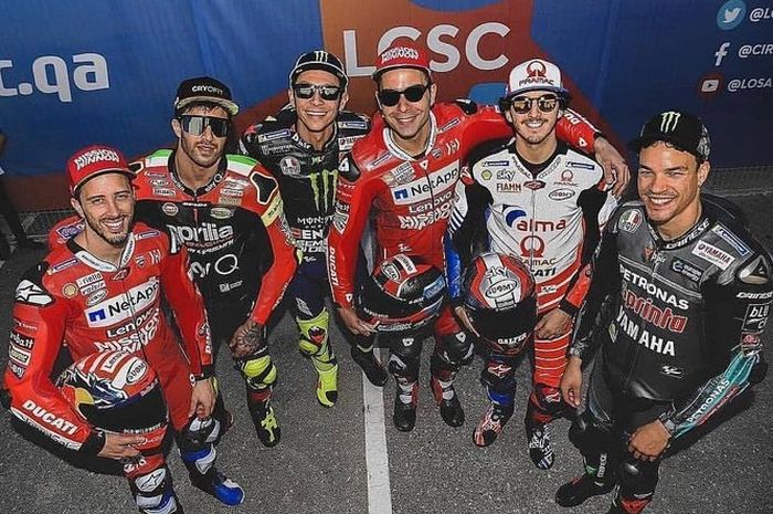 Jajaran pembalap Italia di MotoGP: Andrea Dovizioso, Andrea Iannone, Valentino Rossi, Danilo Petrucci, Francesco Bagnaia, dan Franco Morbidelli