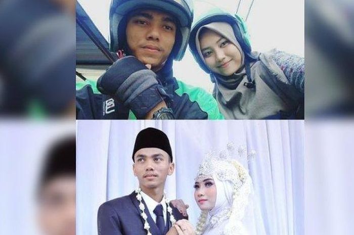 Foto driver ojek online (ojol) sebelum menikah dan sesudah menikah. 