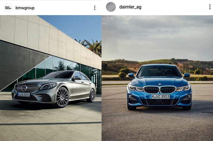 Akun instagram induk perusahaan Mercedes-Benz dan BMW sama-sama mem-posting gambar mobil satu sama lain di akun mereka, ada apa ya? 