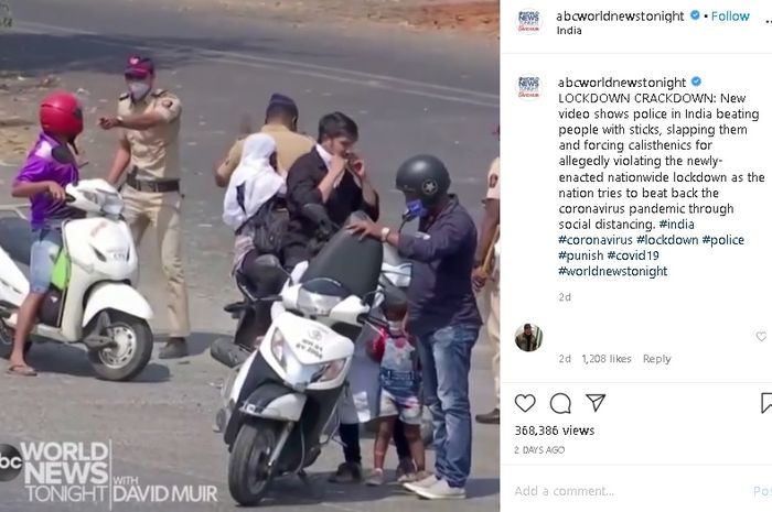 beberapa polisi pukul pemotor yang nekat keluar setelah penerapan lockdown karena Corona