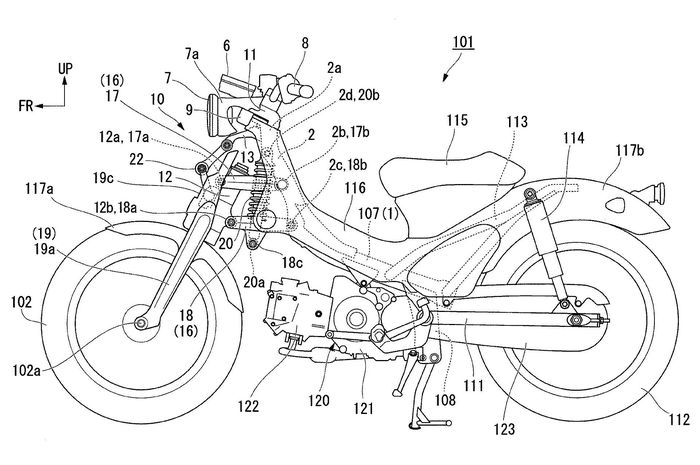 Gambar paten motor Honda dengan desain mirip C125