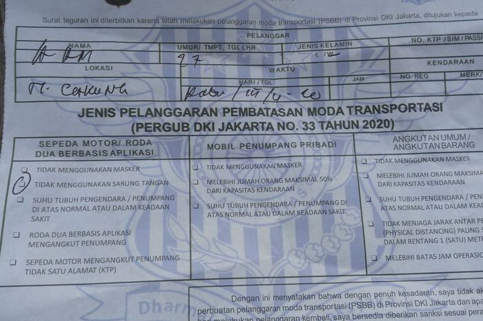 Surat teguran pelanggaran PSBB