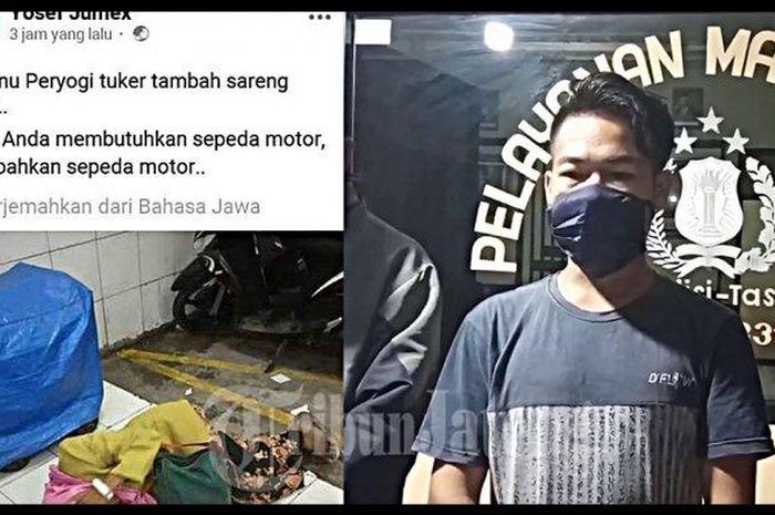 Kolase foto postingan status Facebook Yosef Jumex dan permohonan maaf di kantor polisi Tasikmalaya. 