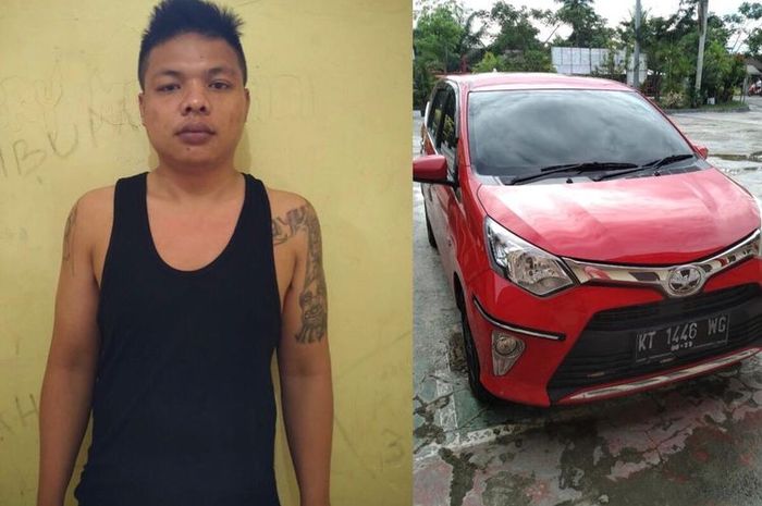 Andi Rahman (27) dan mobil hasil curian saat diamankan Polsekta Muara Jawa, Kutai Kertanegara, Kaltim Sabtu (11/4/2020).