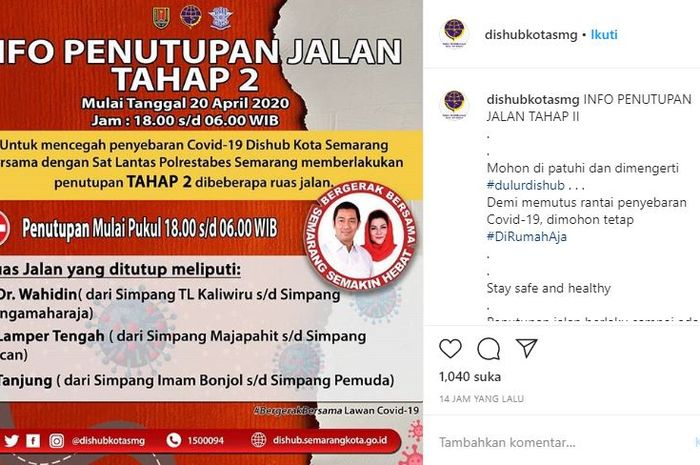 Dishub Semarang berlakukan penutupan jalan tahap dua mulai Senin (20/4/2020)