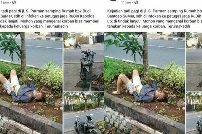 Foto korban begal di Semarang yang dinyatakan polisi hoaks, aslinya pria di foto tersebut terjatuh saat naik motor karena kelelahan.
