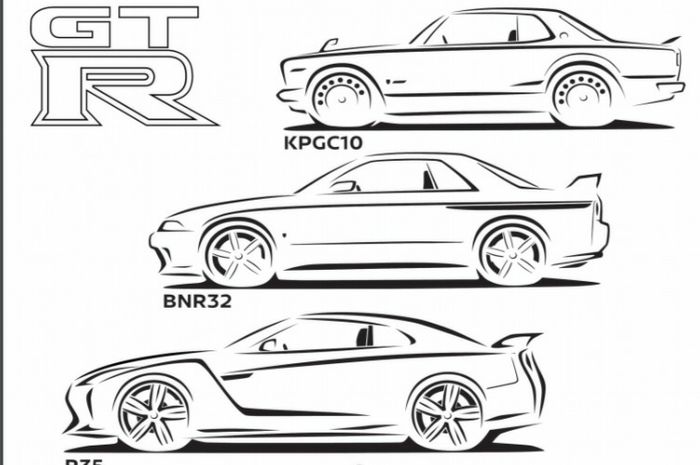 Sketsa Nissan GTR siap untuk diwarnai 