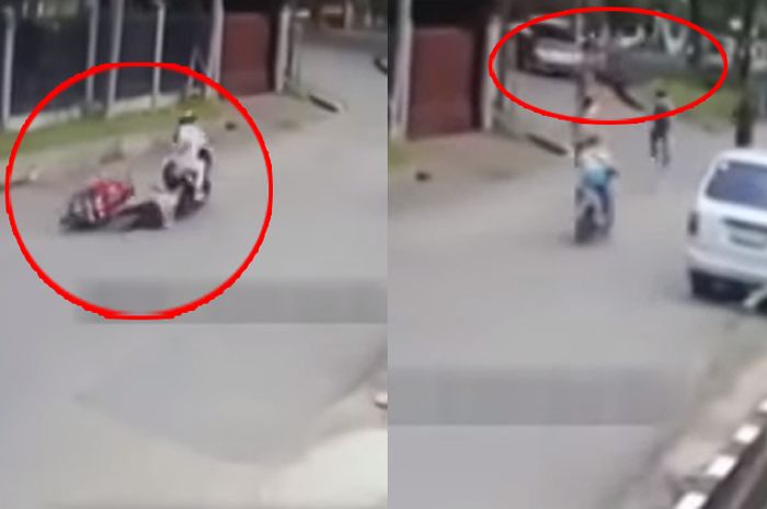 Jambret ditabrak mobil saat hendak kabur setelah beraksi. 