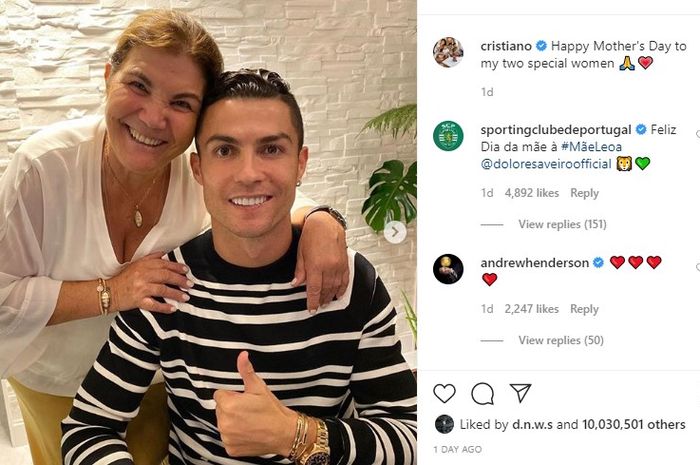 Rayakan Hari Ibu di Portugal, Cristiano Ronaldo Beri Hadiah Mercy ke Sang Bunda