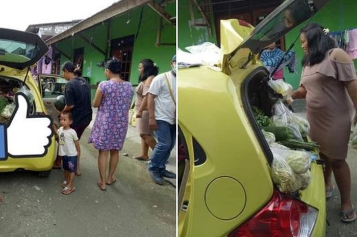 Honda Brio Dipakai Untuk Jualan Sayur