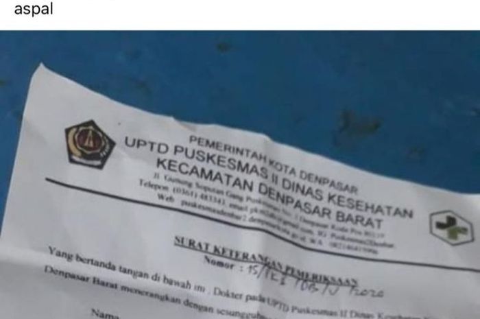 Unggahan tentang jual beli surat kesehatan palsu di Pelabuhan Gilimanuk. 