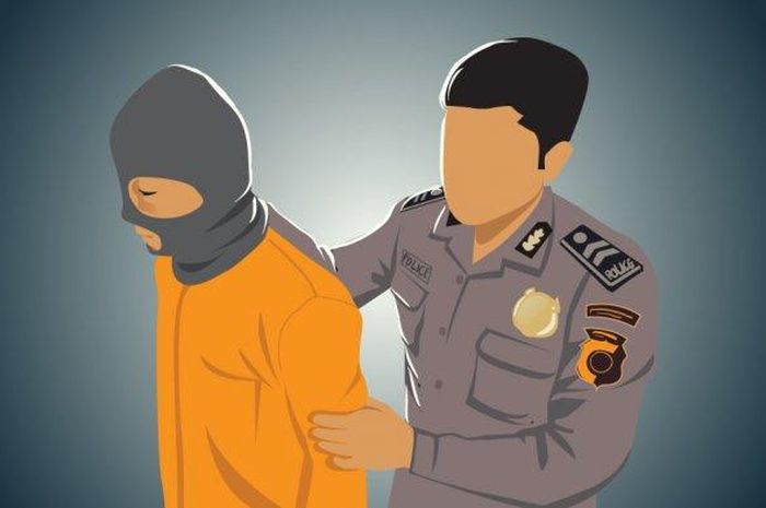 Ilustrasi seorang polisi menangkap pelaku kriminal 