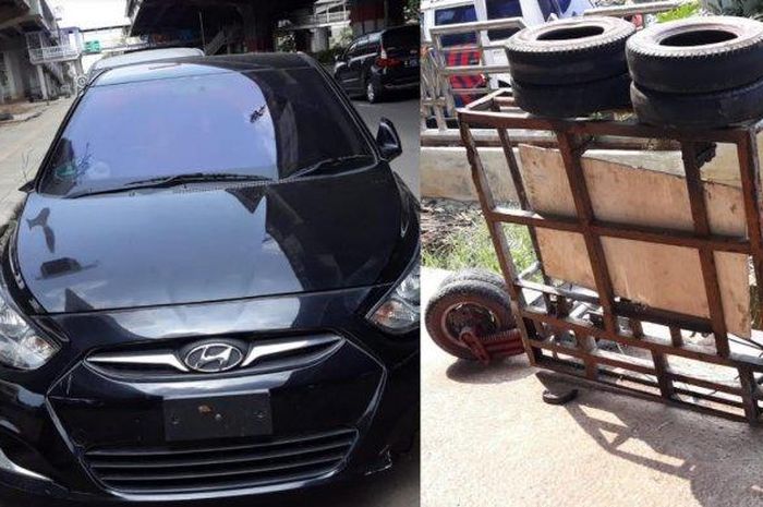 Hyundai Avega dan Vespa extreme yang terlibat kecelakaan di Jl Basuki Rahmat, Jatinegara, Jaktim, (7/6/20)