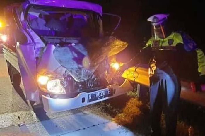 Kondisi Mobil Pikap N-8628-EE yang terlibat kecelakaan di Tol Ngawi-Solo, KM 552/A, Rabu (10/6/2020) dini hari. 