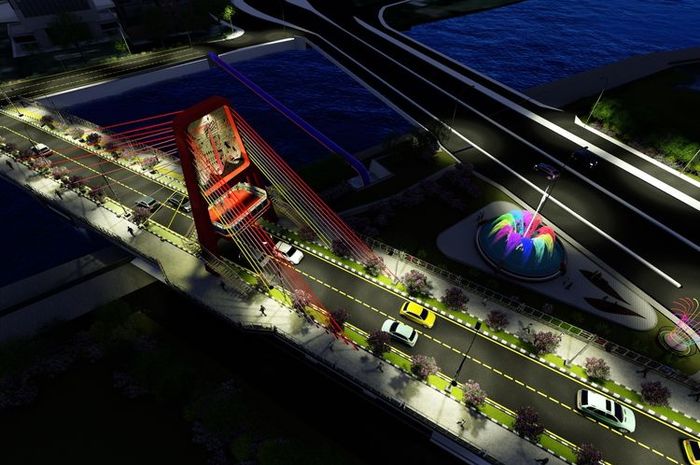 Desain Jembatan Joyoboyo yang bakal menjadi ikon baru Kota Surabaya. Direncanakan pengerjaan rampung pada Desember 2020 mendatang.
