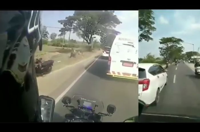 Tangkapan layar video Toyota Calya tak berikan jalan untuk ambulns.