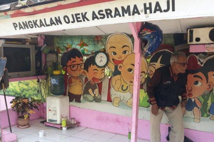 Pangkalan Ojek Asrama Haji tempat Matsanih biasa mangkal di Cipayung, Jakarta Timur, Kamis (9/7/2020).   