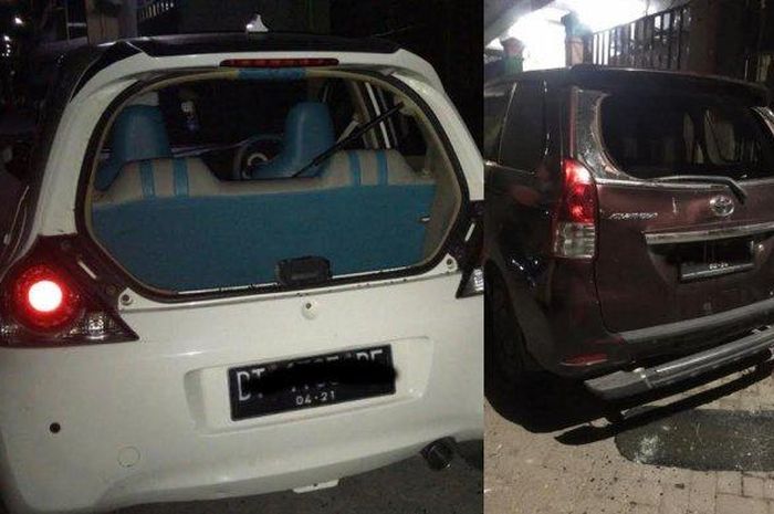 Toyota Avanza dan Honda Brio warga yang menjadi korban adu fisik antara dua geng motor di Jl Andi Djemma, Makassar