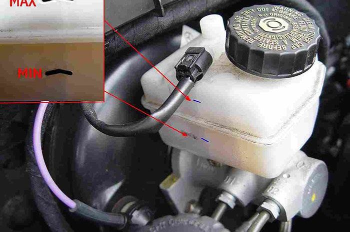 Batas ketinggian minyak rem pada reservoir master cylinder