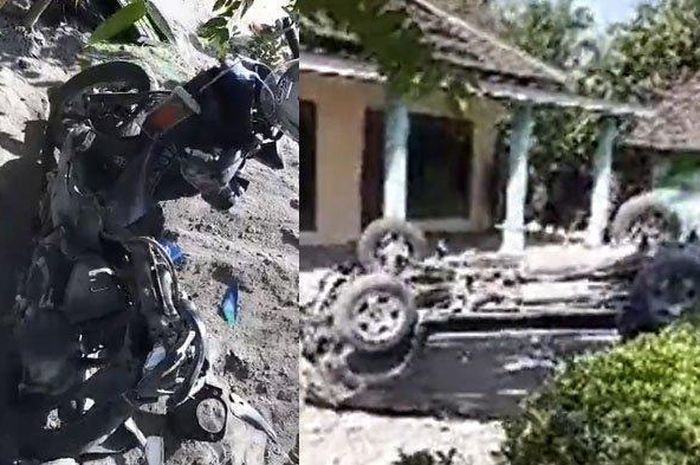 Toyota Kijang Super terbalik usai senggol Honda BeAT karena gagal menyalip di Wonogiri, Jawa Tengah