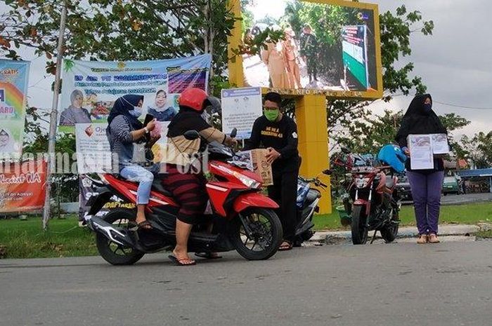 Klub Motor Kabupaten Batola, Kalsel menggelar aksi penggalangan dana untuk membantu biaya pengobatan bayi Aisyah, Minggu (09/08/2020).