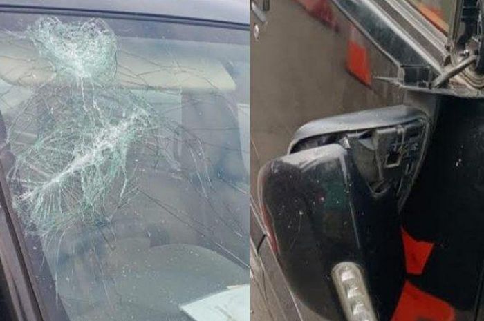 Kondisi Daihatsu Luxio yang dirusak oleh pengemudi mobil di Jalan Jenderal Sudirman, Selasa (11/8/2020) 