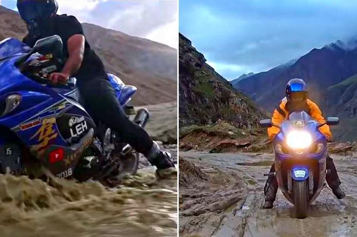 Suzuki Hayabusa melawan kodrat, bukannya dipakai riding di aspal malah dipakai terjang sungai