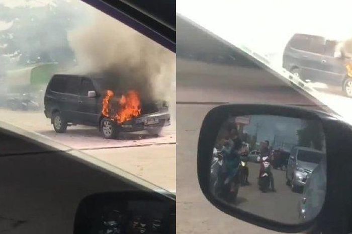 Toyota Kijang Kapsul terbakar usai isi BBM di SPBU Jl SMB II KM 12, Alang-alang Lebar, kota Palembang