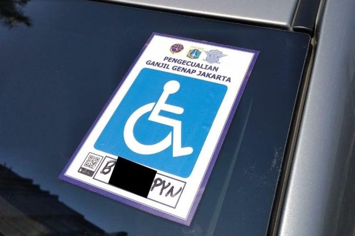 Stiker pengecualian ganjil genap khusus difabel.