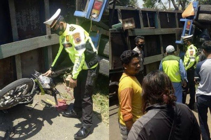 Suzuki Satria F150 tertimpa truk trailer tak kuat nanjak di Jl Ampel-Pantaran, kabupaten Boyolali, Jateng