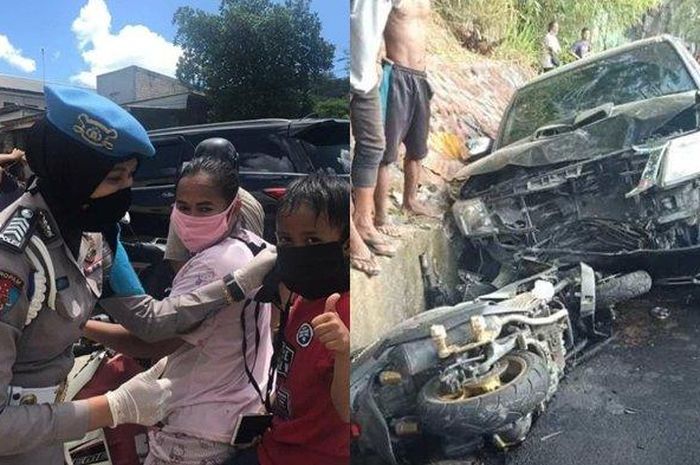 Kecelakaan antara Yamaha NMAX dan Toyota Hilux yang mengakibatkan anggota Polwan tewas