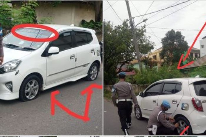 Toyota Agya anggota Provos digembosi sesama Propam Polda Jambi karena parkir sembarangan