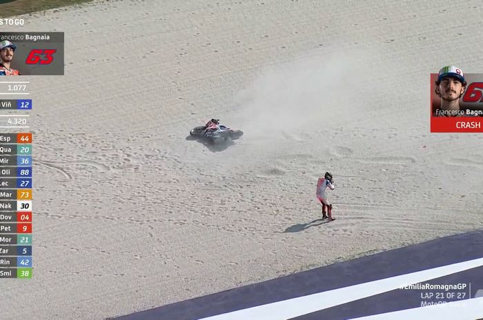Francesco Bagnaia crash di MotoGP Emilia Romagna 2020.
