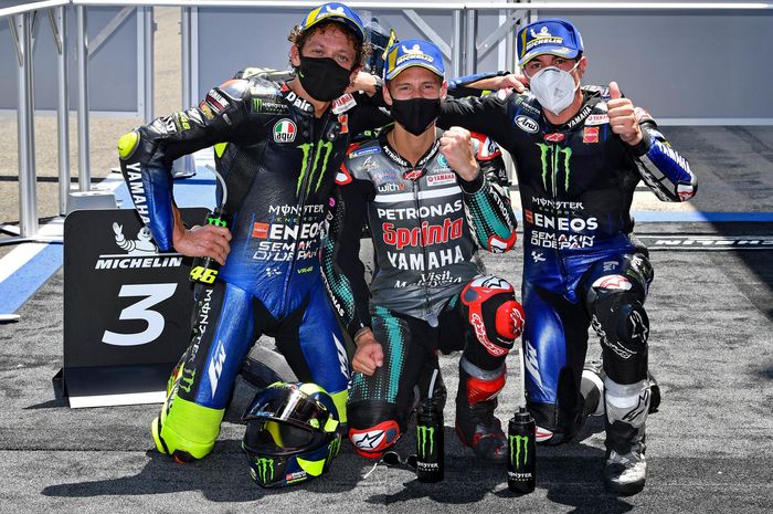 Valentino Rossi, Fabio Quartararo dan Maverick Vinales selaku pembalap Yamaha MotoGP