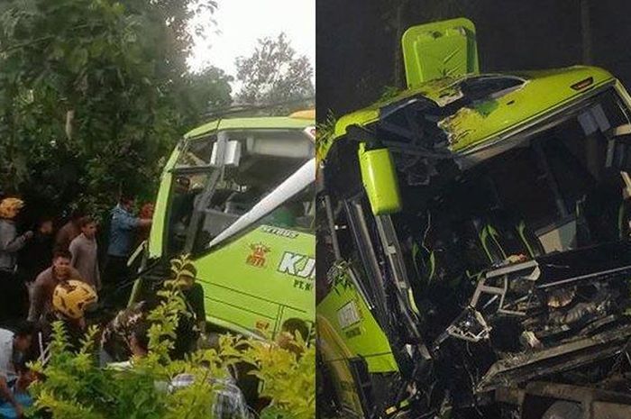 Bus Pariwisata PO KJM Putra sosor enam kendaraan di Wonosobo, Jawa Tengah