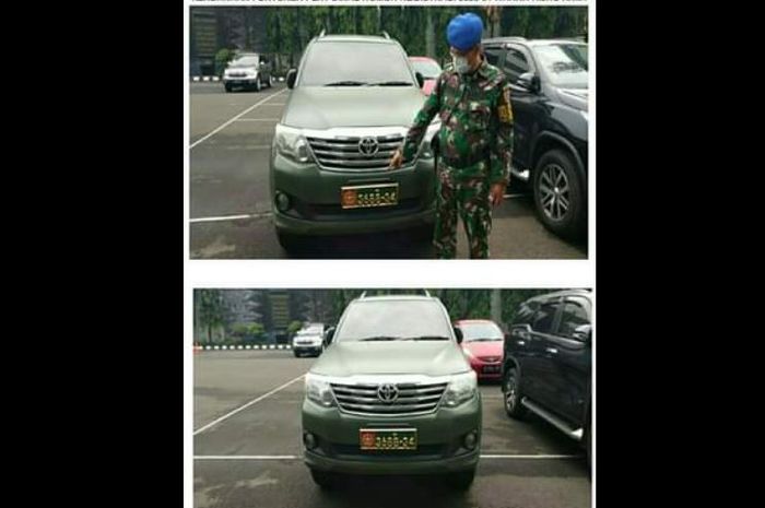 Toyota Fortuner nomor registerasi 3688-34 milik Puspomad TNI AD yang diamankan karena dipakai warga sipil bernama Suherman Winata