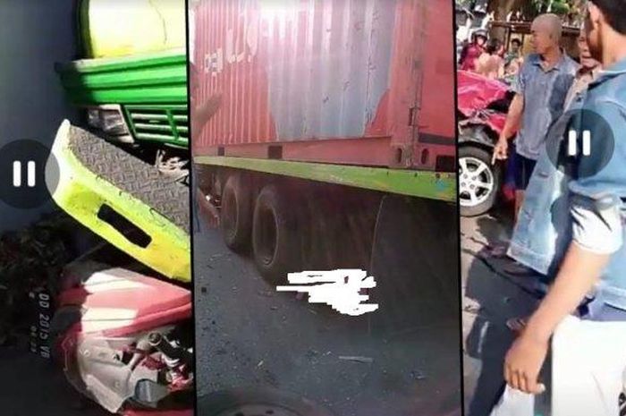 Kecelakaan beruntun truk trailer gilas Yamaha NMAX, dua motor serta Daihatsu Xenia dan Toyota Agya di Makassar