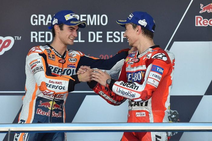 Dani Pedrosa dan Jorge Lorenzo saat MotoGP Spanyol 2017