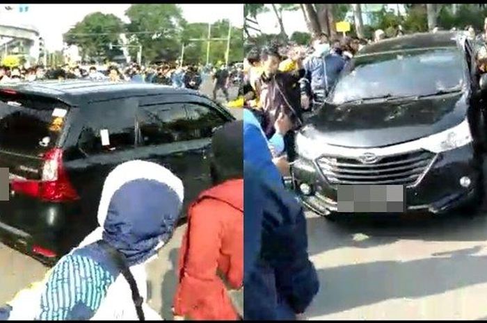 Daihatsu Xenia terobos massa aksi demo RUU Cipta Kerja di depan gedung DPRD Sumatera Selatan