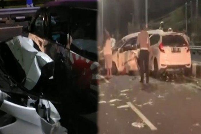 Daihatsu Xenia dan Honda Jazz beradu hingga rusak parah