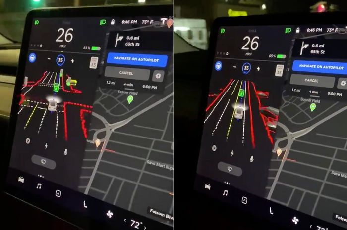 Interface versi beta software Full Self-Driving buatan Tesla.