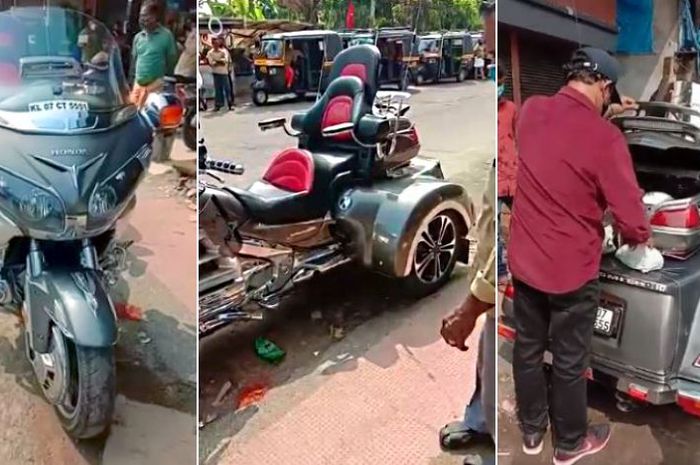 video pria di India yang berbelanja sambil mengendarai Honda Goldwing Trike viral.